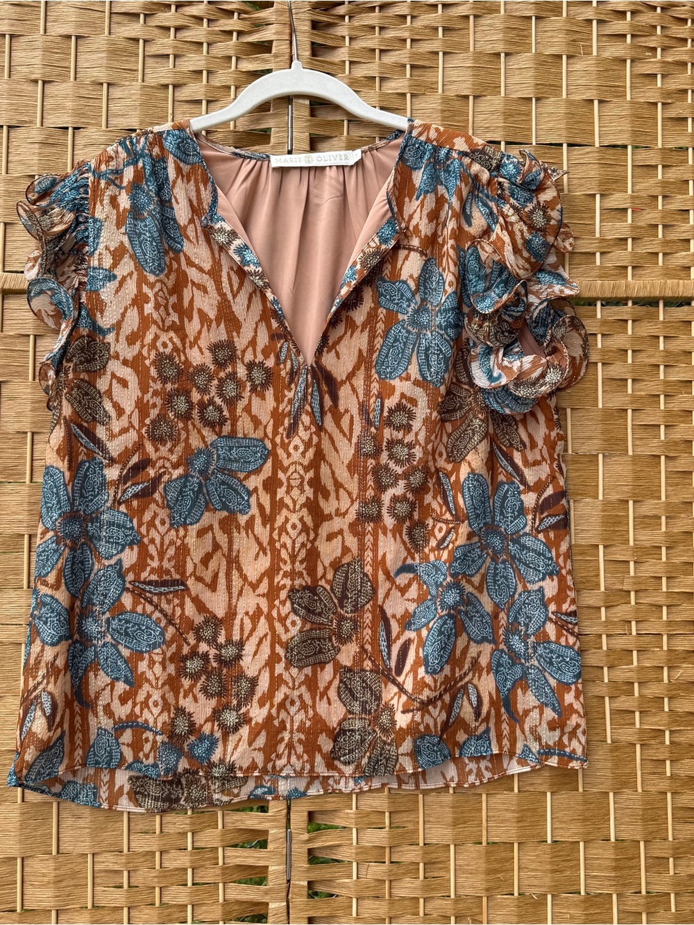 Marie Oliver Floral Blouse Women’s Medium Silk Shirt
